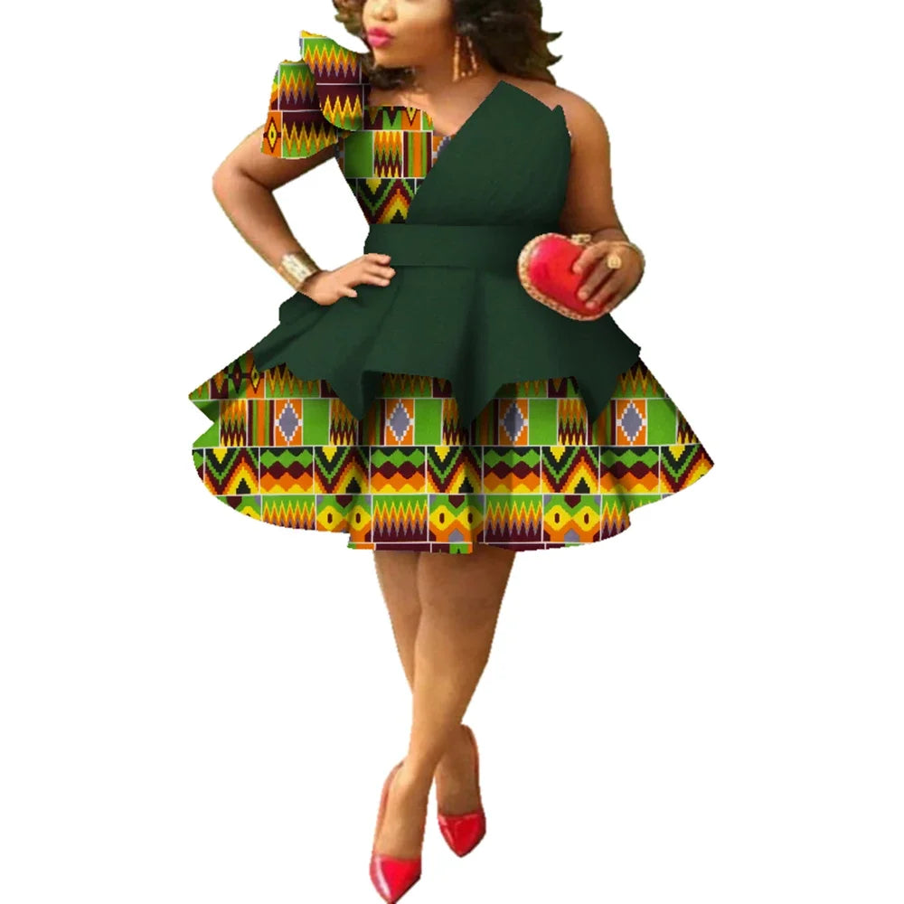 African Dresses for Women Ankara Print Strapless Multi-layer Dresses Dashiki Party Wedding Evening Dress African Clothing WY4213