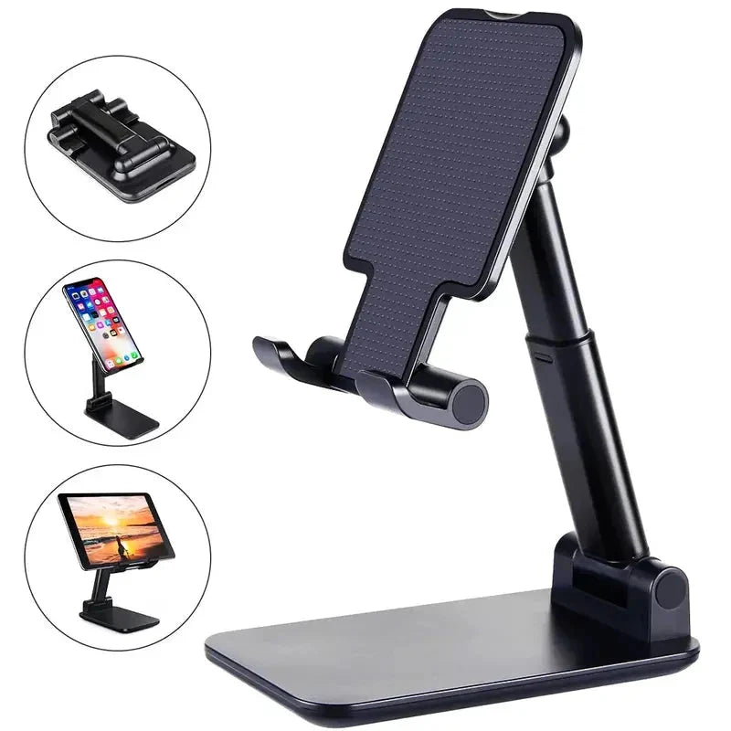 SHOWLU Universal Adjustable Desk Phone Stand holding an iPhone and tablet for hands-free viewing and convenience.