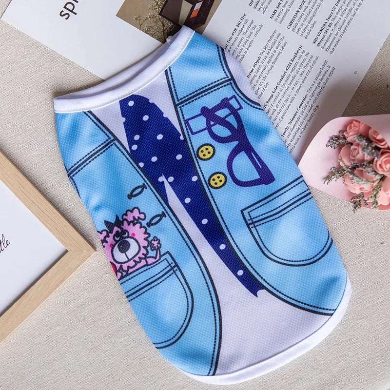 Cartoon polyester dog vest from Wang Shan Meow Quick-Drying Dog Vest collection, featuring a puppy shirt design.