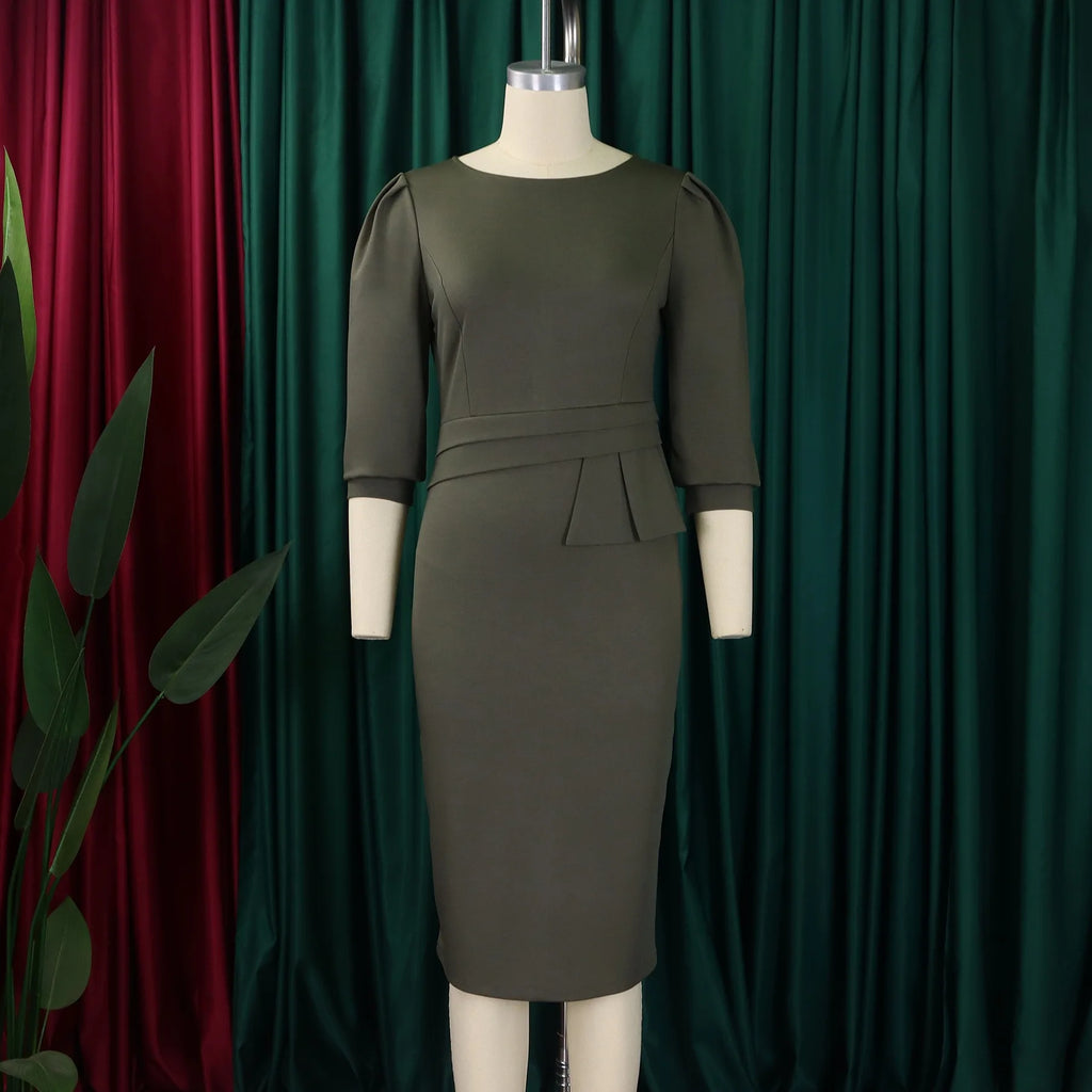 Elegant Office Dresses for Women O Neck Half Sleeve Sheath Package Hips Formal Business Work Wear Vestidos Mujer Dress Clothes
