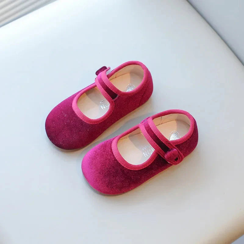 Girls velvet Mary Jane flats by SHOWLU FASHION STORE featuring breathable casual loafers with a classic design and comfortable fit.
