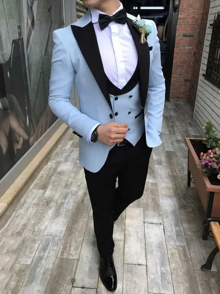 Men's olive green 3-piece slim fit formal tuxedo suit by SHOWLU FASHION, featuring jacket, vest, and trousers for wedding or formal occasions.