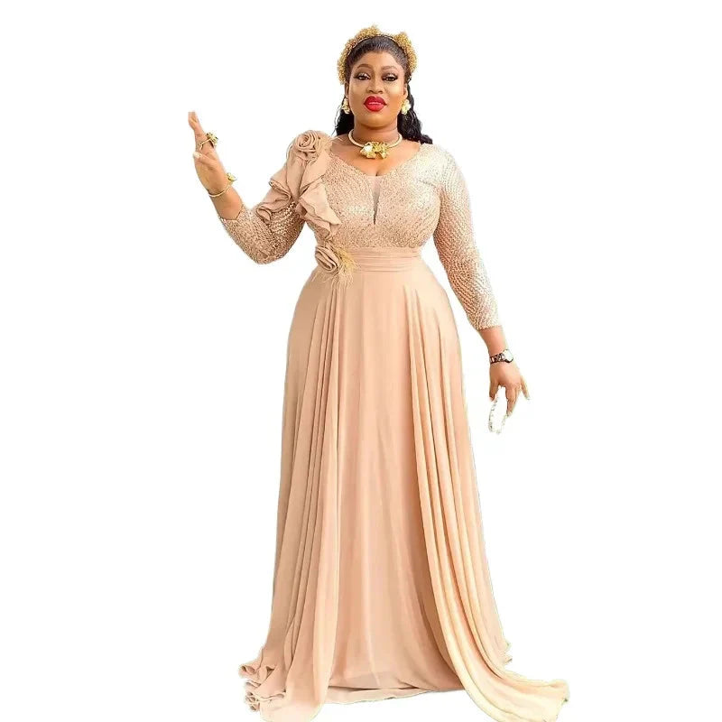 Plus size SHOWLU FASHION African Dashiki Ankara long dress, vibrant party robe with intricate patterns and flowing fabric.