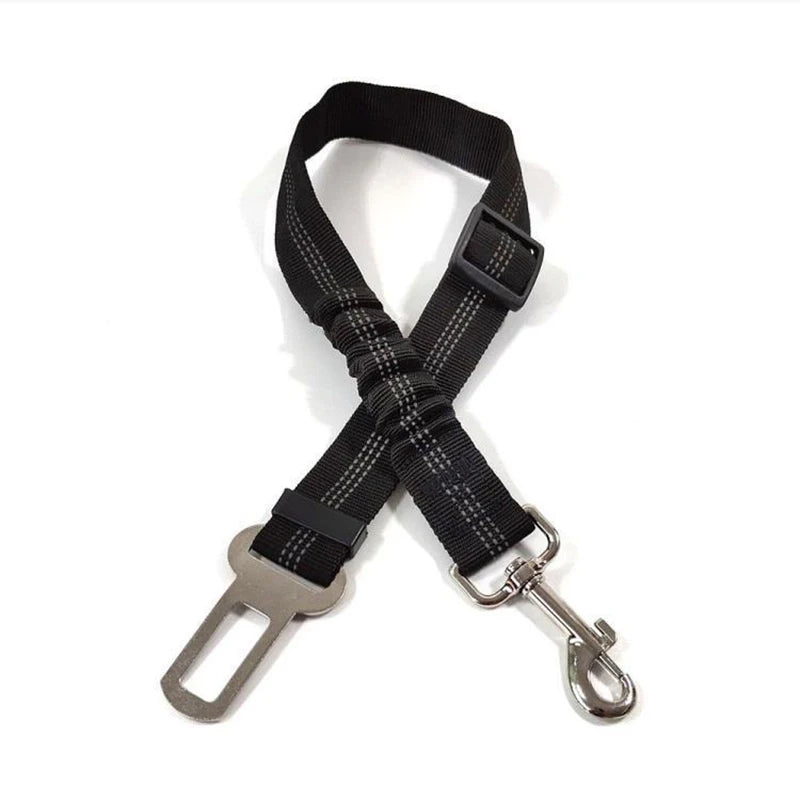 Showlu Smart General pet car seatbelt harness securing a small dog for safe car travel.