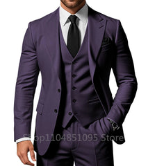 3 Piece Solid Wedding Men Suits Formal Groom Tuxedos Prom Party Male Suits Fashion Men Clothing Set Peak Lapel Jacket Pants Vest