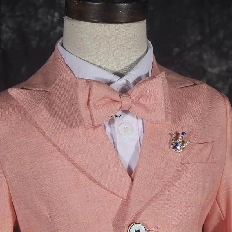 Purple boys' formal wedding suit with five-piece tuxedo set, including jacket, vest, shirt, pants, and bow tie, by SHOWLU FASHION STORE.