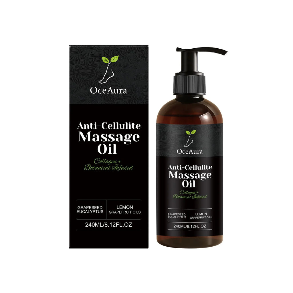 OceAura Collagen Body Oil by Showlu Fashion Store, featuring a sleek bottle of firming and anti-cellulite massage oil.