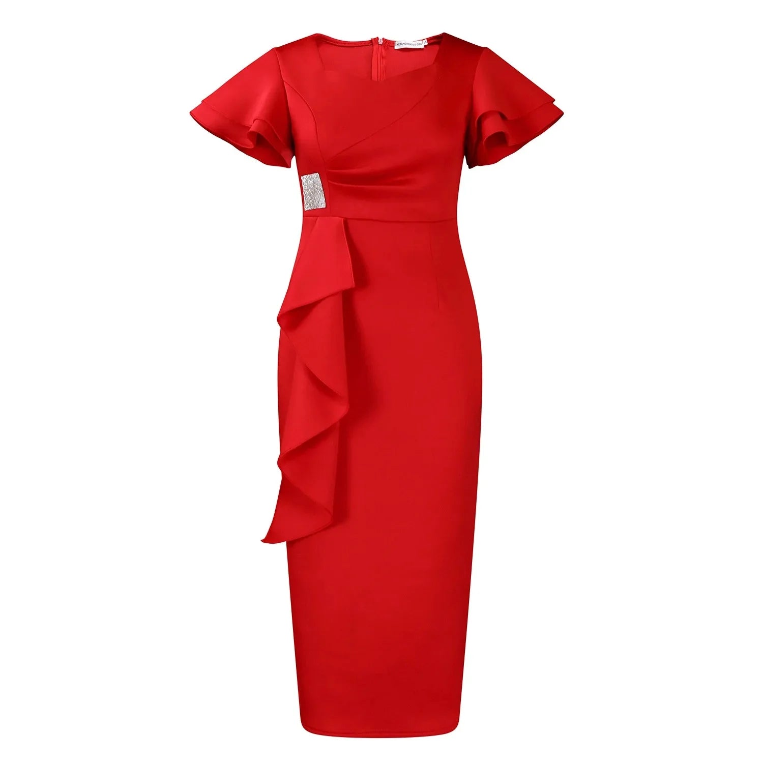Elegant African-style wrap dress with lace trim, showcasing vibrant pure color and fashionable design by Showlu Fashion Store.