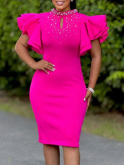 Women's 2025 new spring/summer fashion sexy lotus sleeve beaded party dinner dress trend dress