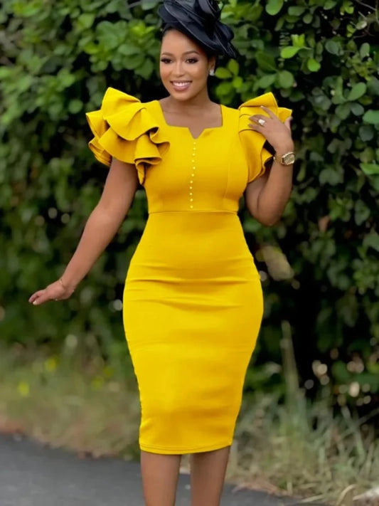 Elegant African Dresses for Women Summer Short Sleeve V-neck Polyester Midi Bodycon Dress Outfits Dashiki African Clothing