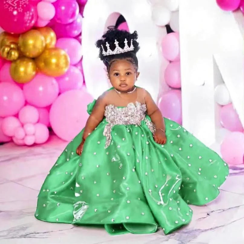 Fuchsia Beading Girl's Birthday Party Dresses Customized Ball Gown Puffy Flower Girl Dress Princess Baby Kids Pageant Gowns