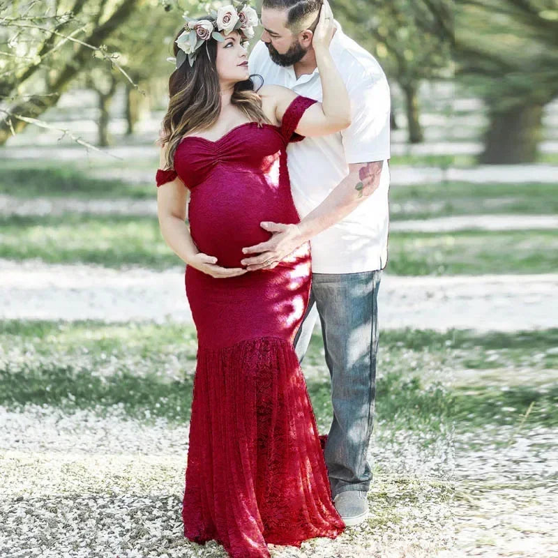 Sexy lace maternity dress by Showlu Fashion, mermaid-style pregnancy maxi gown with a fitted silhouette and elegant design.