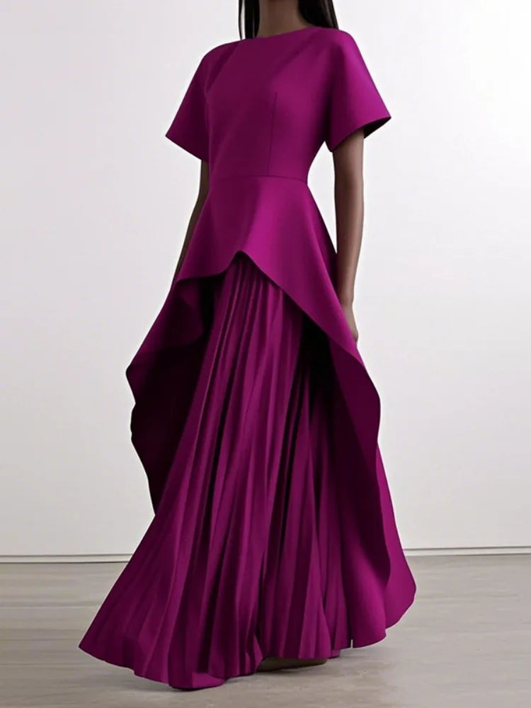 Elegant pink pleated peplum wedding banquet dress for women, maxi length party gown by Showlu Fashion Store