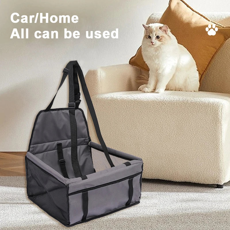 Breathable nylon dog car seat cover by Showlu Fashion, folding pet hammock with adjustable straps and side protection.