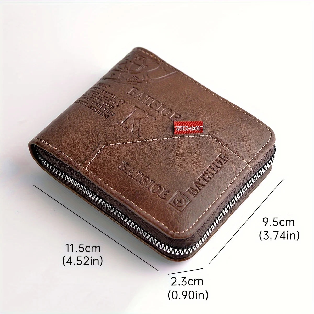 Men's PU wax oil leather wallet with zipper, coin pocket, card holder, and money compartment, designed for durability and style.