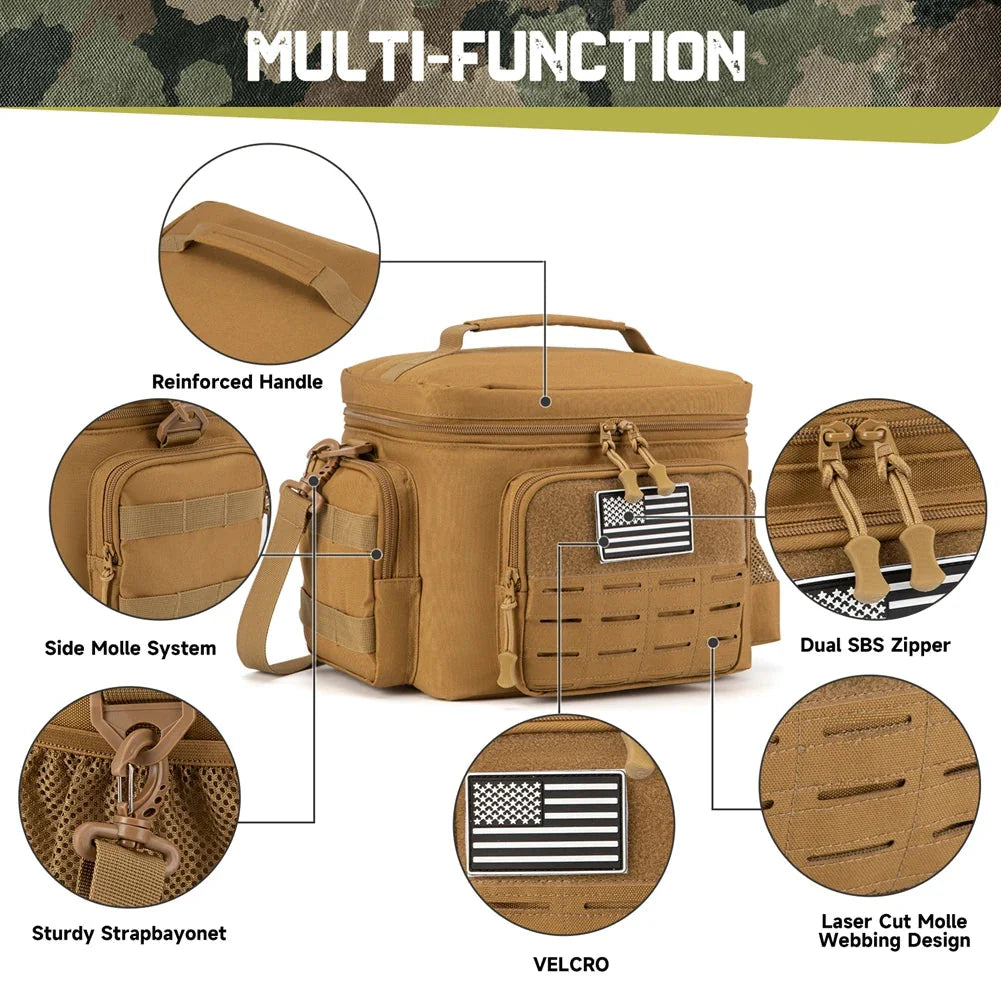 Showlu Tactical Lunch Bag, heavy-duty insulated thermal cooler box with sturdy design and handle, ideal for keeping food fresh.