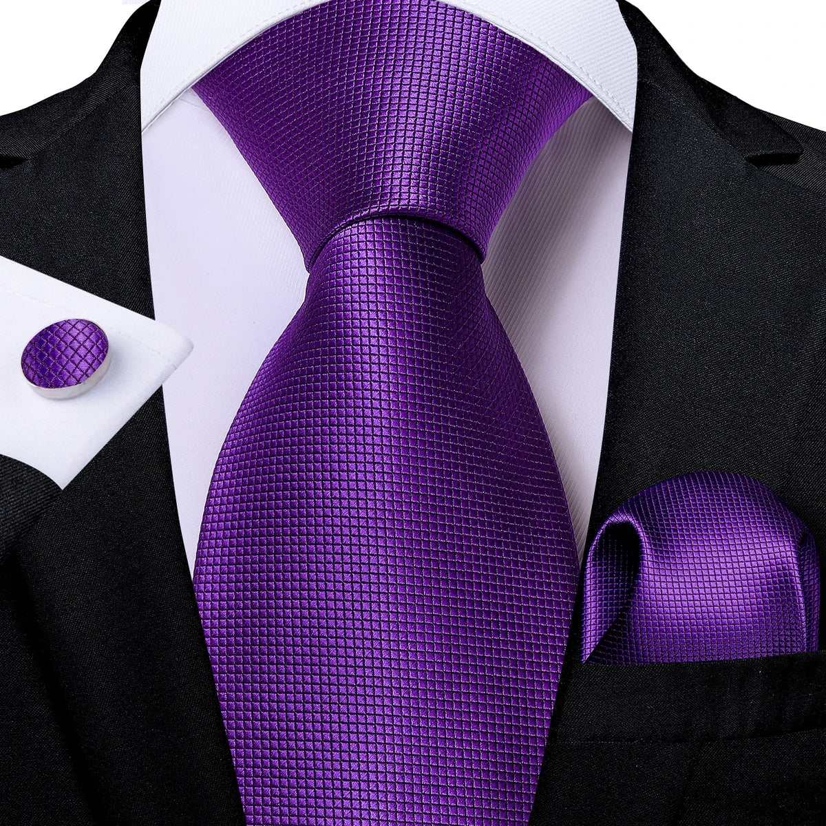 DiBanGu Ties For Men Purple Floral Paisley Necktie Business Formal 100% Silk Tie Pocket Square Set For Wedding Party Cravat