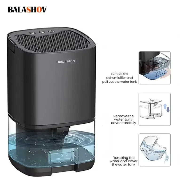 Mini portable electric dehumidifier by Showlu Smart General, compact device with vents and control panel for removing excess moisture.