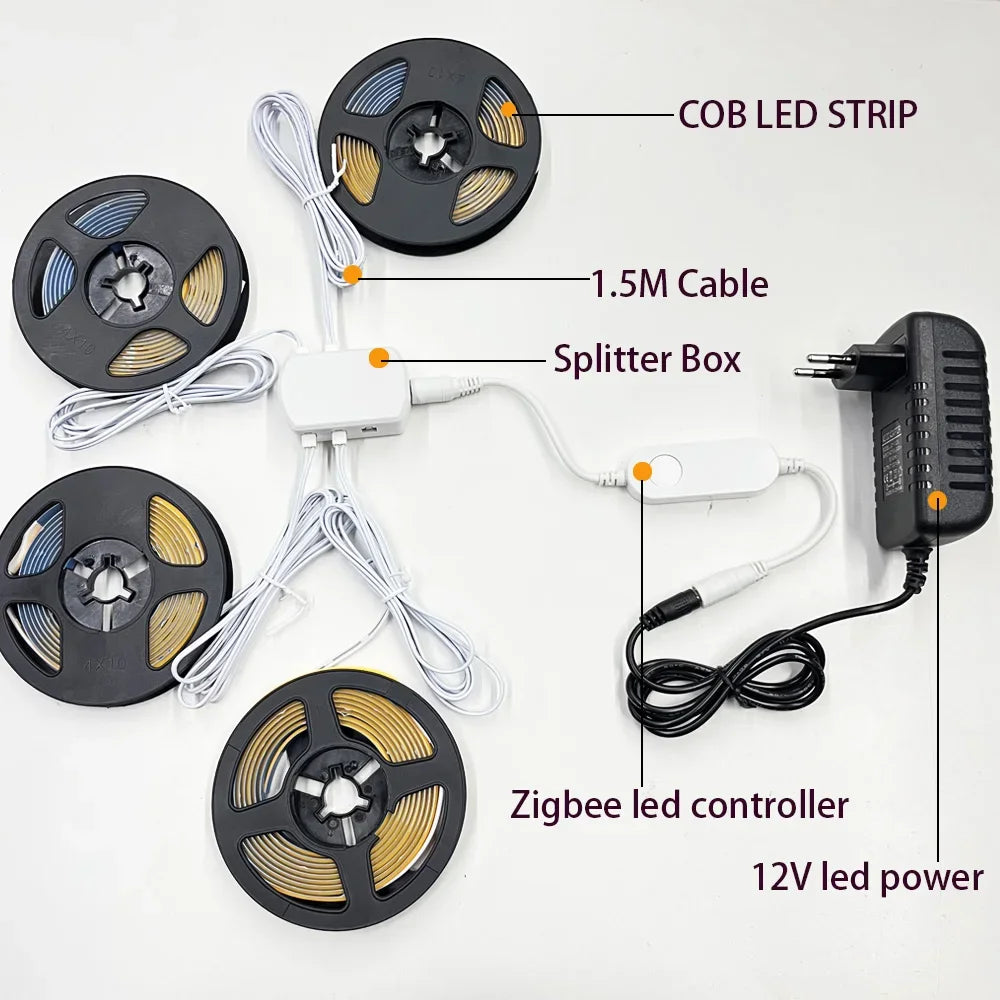 Showlu Smart Zigbee LED strip light kit with voice control, app operation, flexible multicolor lighting for home decoration.