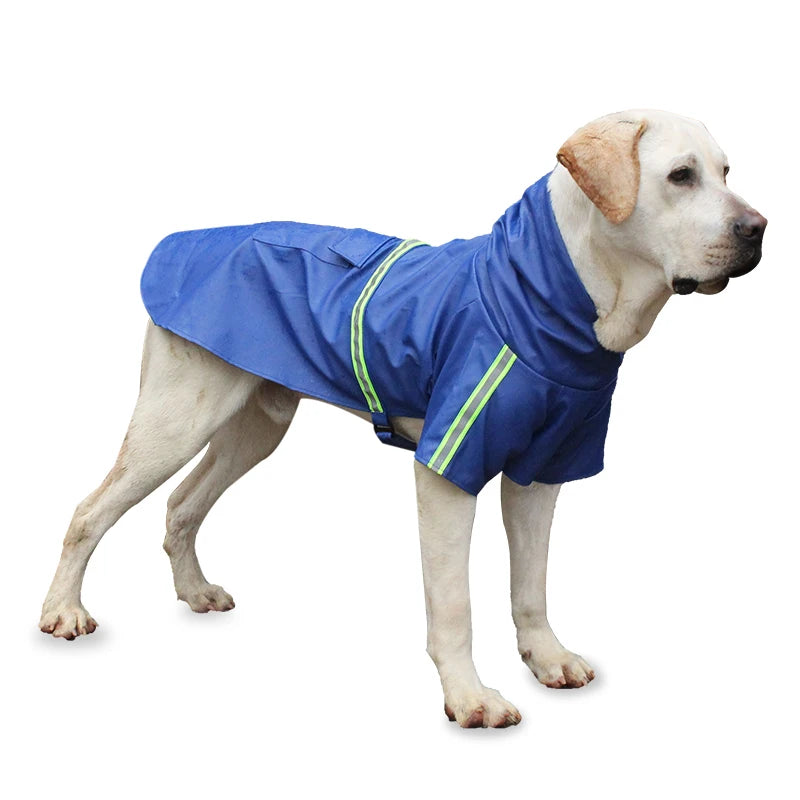 Reflective waterproof dog raincoat with hood, nylon material, designed for pets, showing the Showlu Fashion Store Showlu raincoat.