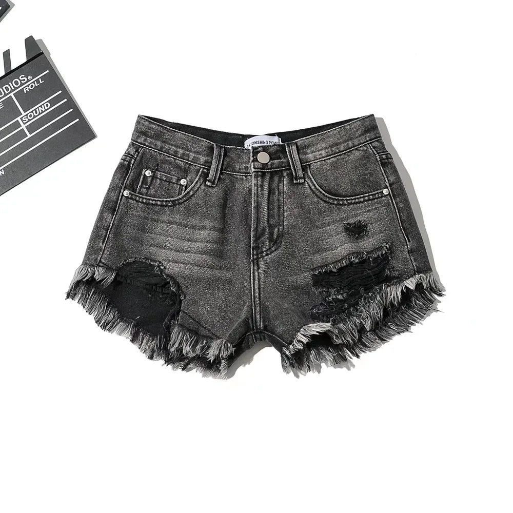 Shorts Denim Pant Women Mom Jeans Short Pants Slim Fit High Waist Sexy Trousers Y2k Streetwear Hole Splice Party Club Summer