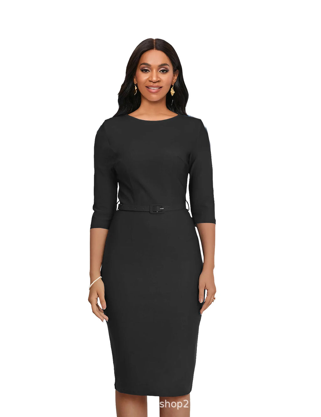 Showlu Women's knitted slim fit bodycon dress with mid-length cut and O-neck, showcasing its textured fabric and elegant style.