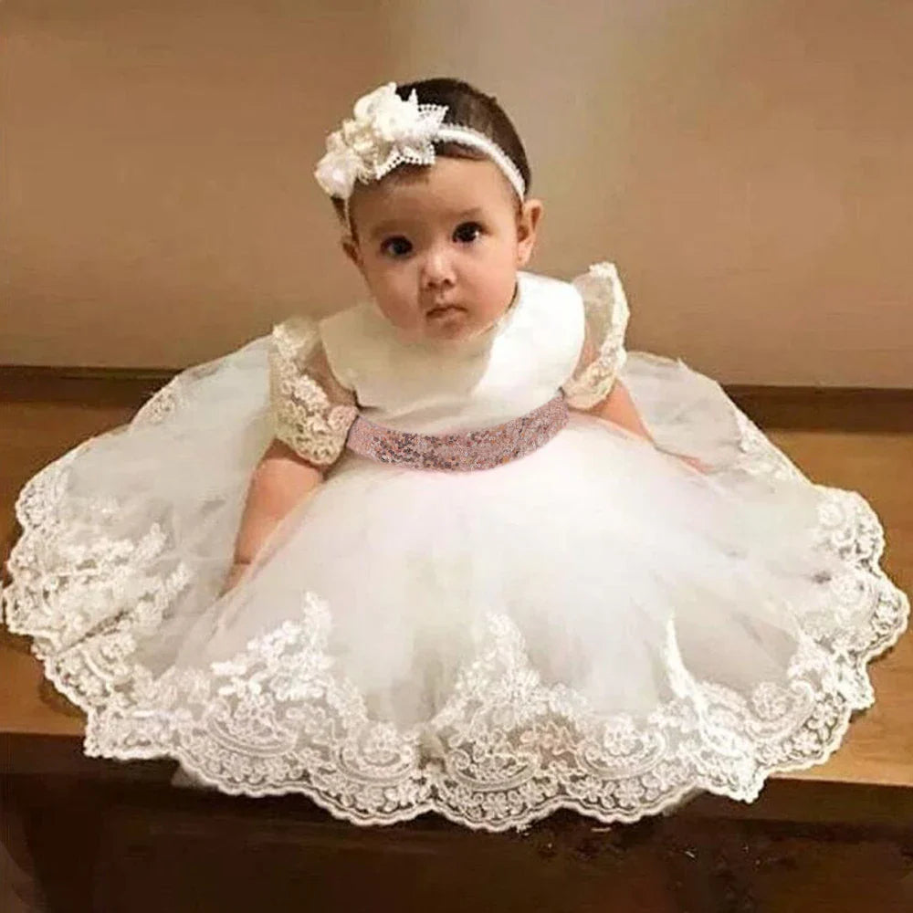 Baby girl sequin bow princess dress by SHOWLU FASHION STORE, featuring a sparkling design for newborn baptism and birthday occasions.