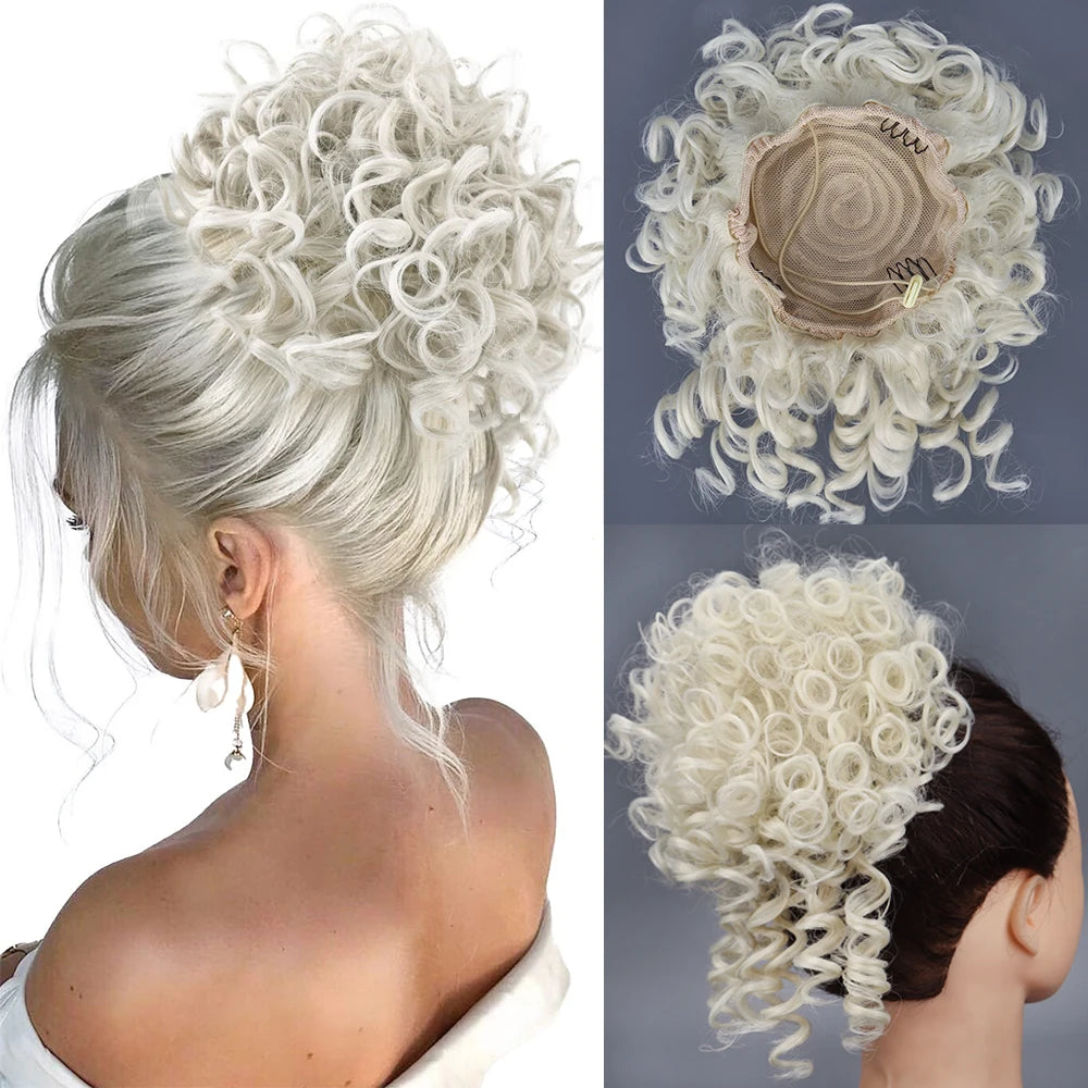 Synthetic Messy Bun Hair Piece 60g Elastic Drawstring Loose Wave Curly Hair Buns Hair Piece Extensions For Women Dark Brown