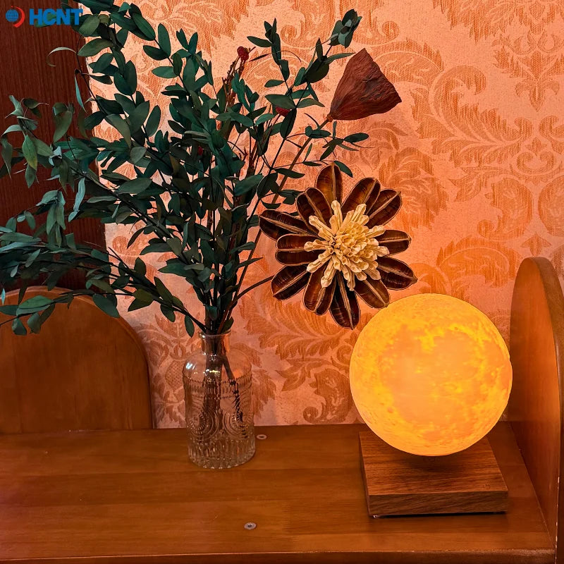 Magnetic levitating Moon Lamp by Showlu Smart General floating above its base, showcasing realistic moon surface details.
