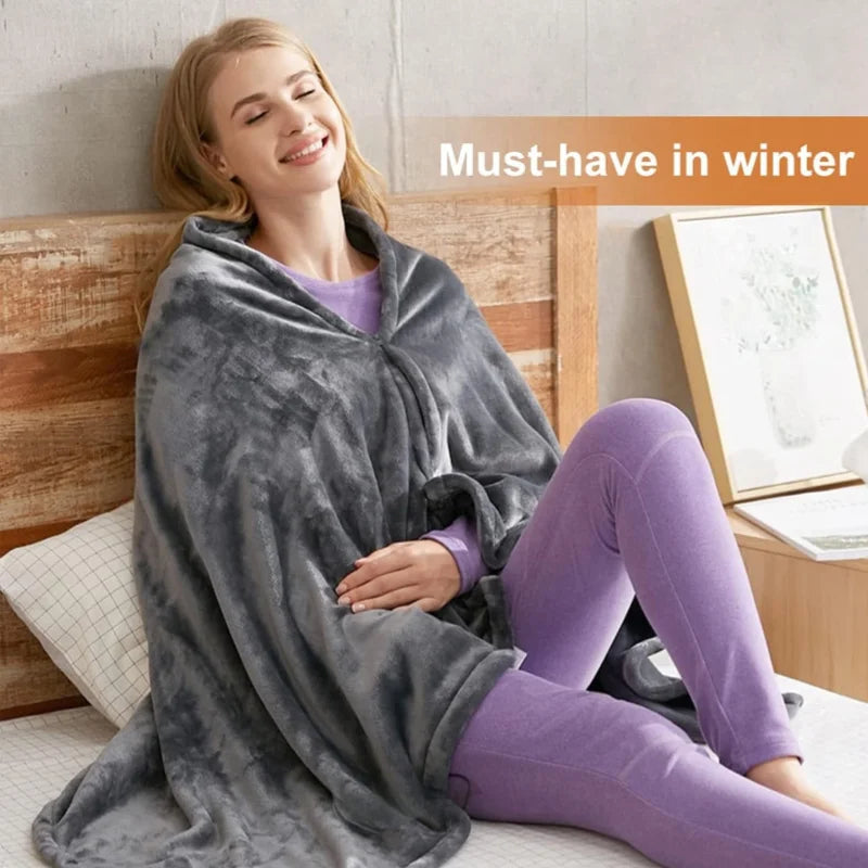Showlu Smart General USB heated blanket shawl with 3-level electric warming, soft fabric, and adjustable heat settings.