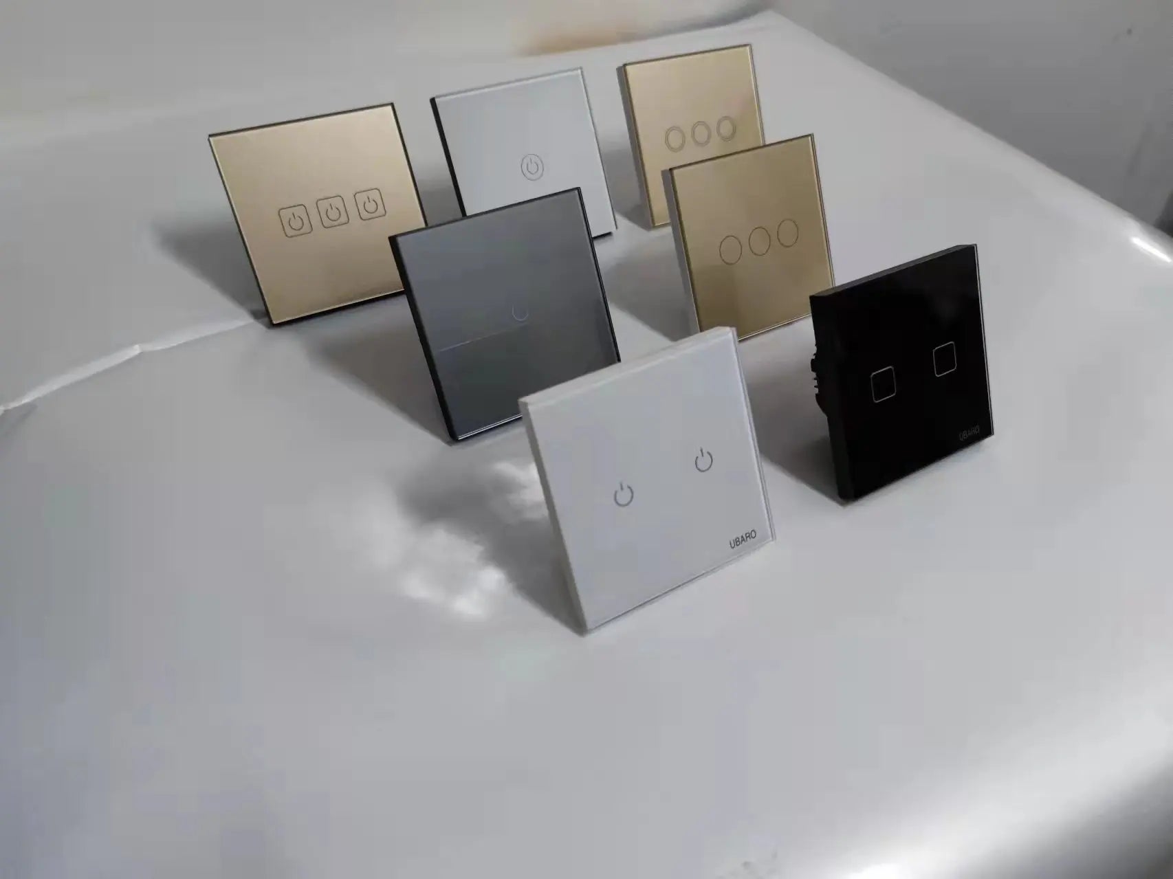 Showlu Smart Touch Wall Light Switch with glass panel, available in 1, 2, or 3 gang options, modern and sleek design.