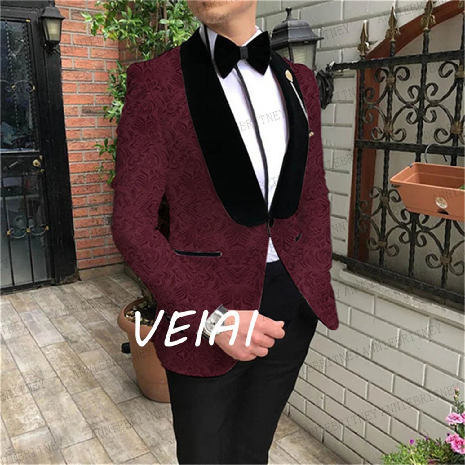 Blue Veiai Jodhpuri suit for men, 2-piece cotton blend groom tuxedo with intricate design and traditional style.