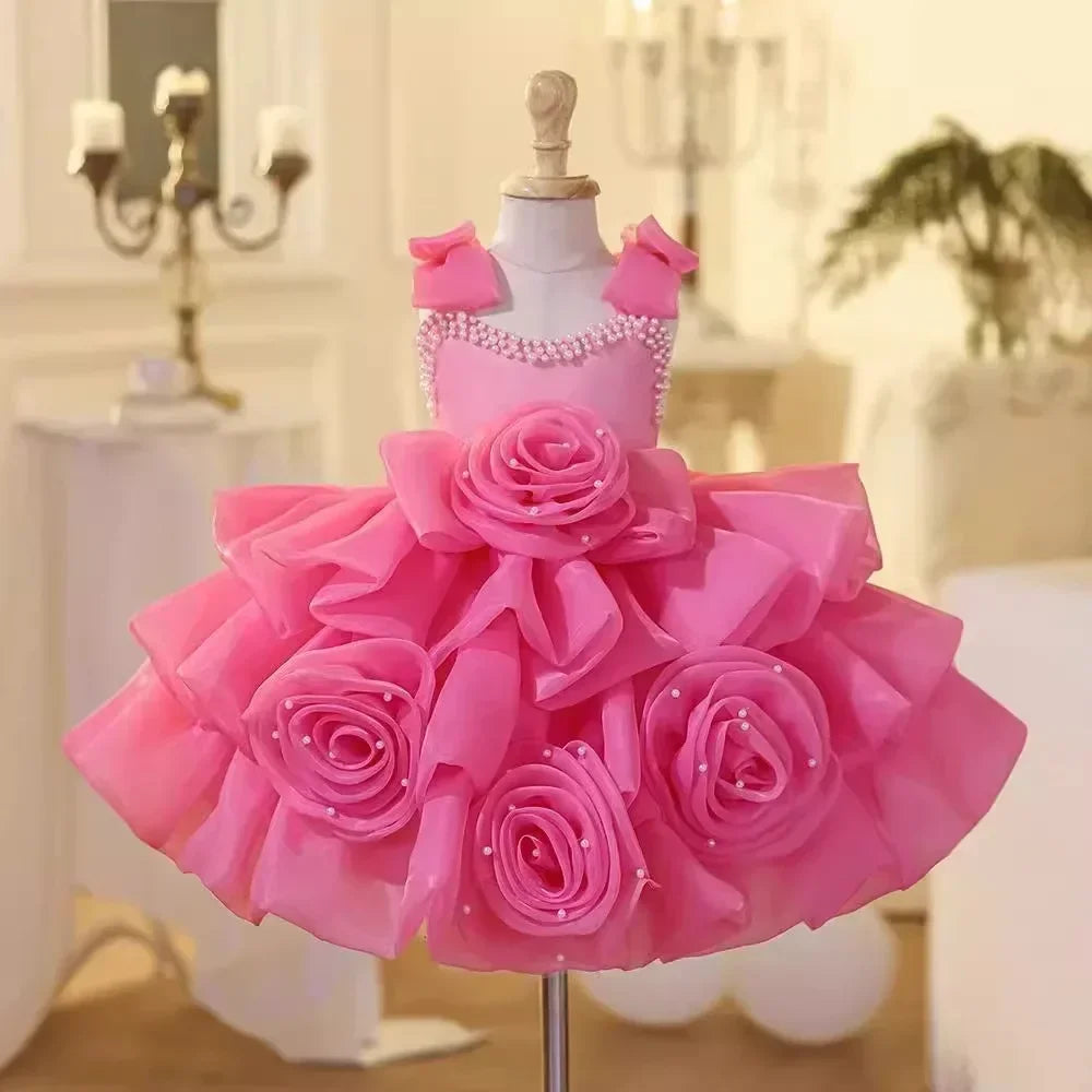 2025 Girls First Birthday Princess Dress New Wedding Flower Girl Piano PerformanceMatching Banquet Host Gown Party Wear Outfits