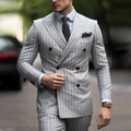 Elegant Stripe Men Suit Business Prom Male Tuxedos Groom Groomsman Wedding Party Formal 2 Piece Set (Blazer+Pants)