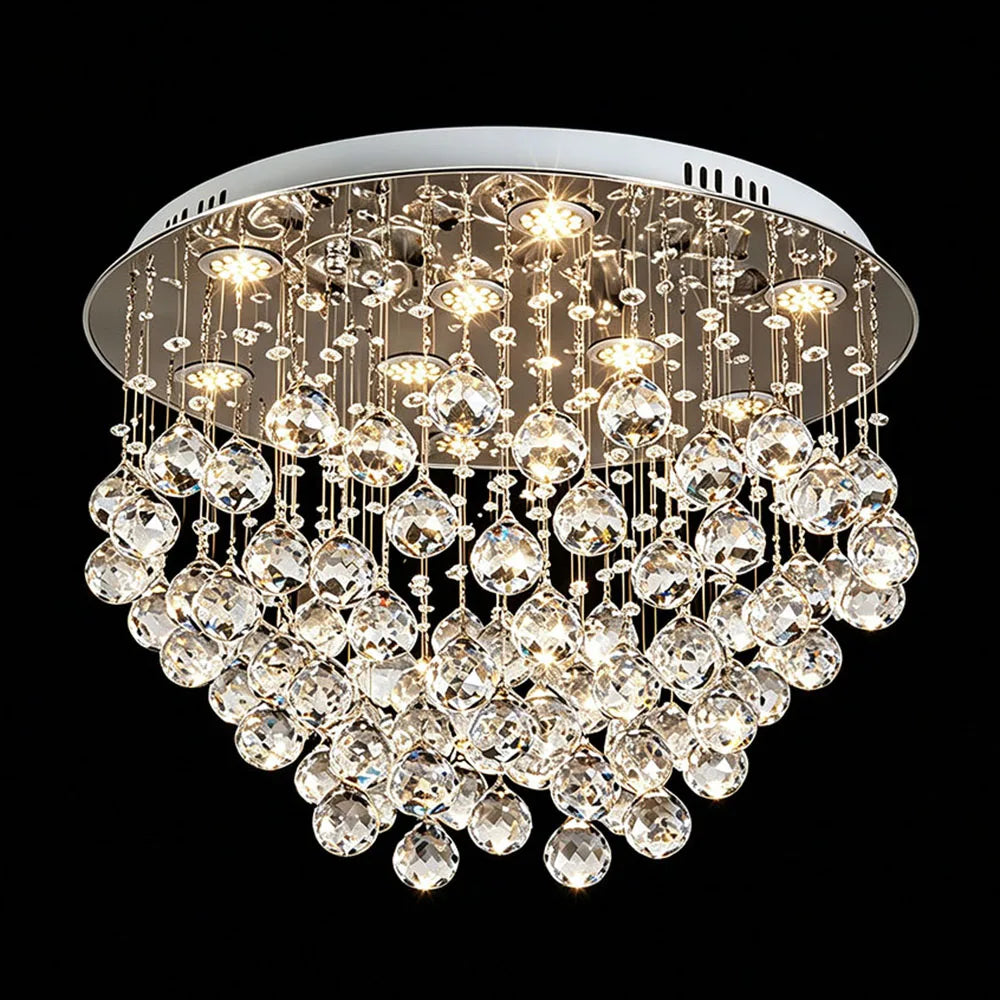 Luxury Water Drop Crystal Ceiling Lamp Modern Round Flush Mount LED Chandelier For Villa Closet Dining Room Home Lighting