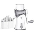 Showlu 5-in-1 rotary cheese grater with stainless steel blades, manual food slicer, versatile kitchen tool for cheese and vegetables