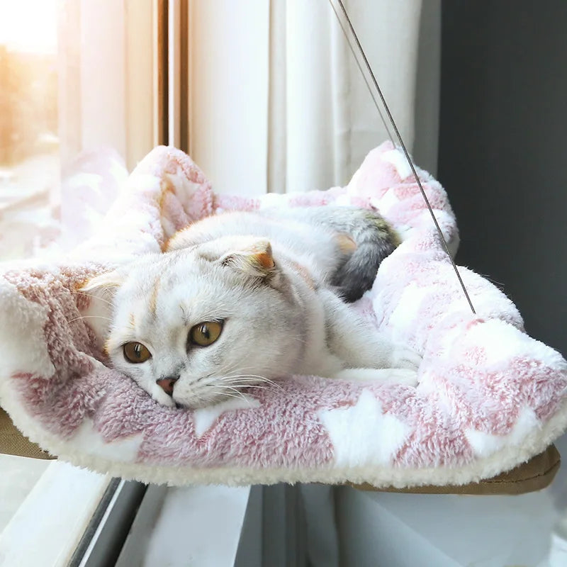 Showlu Fashion hanging cat bed made of Oxford fabric, window hammock seat with cozy, secure design for feline comfort.