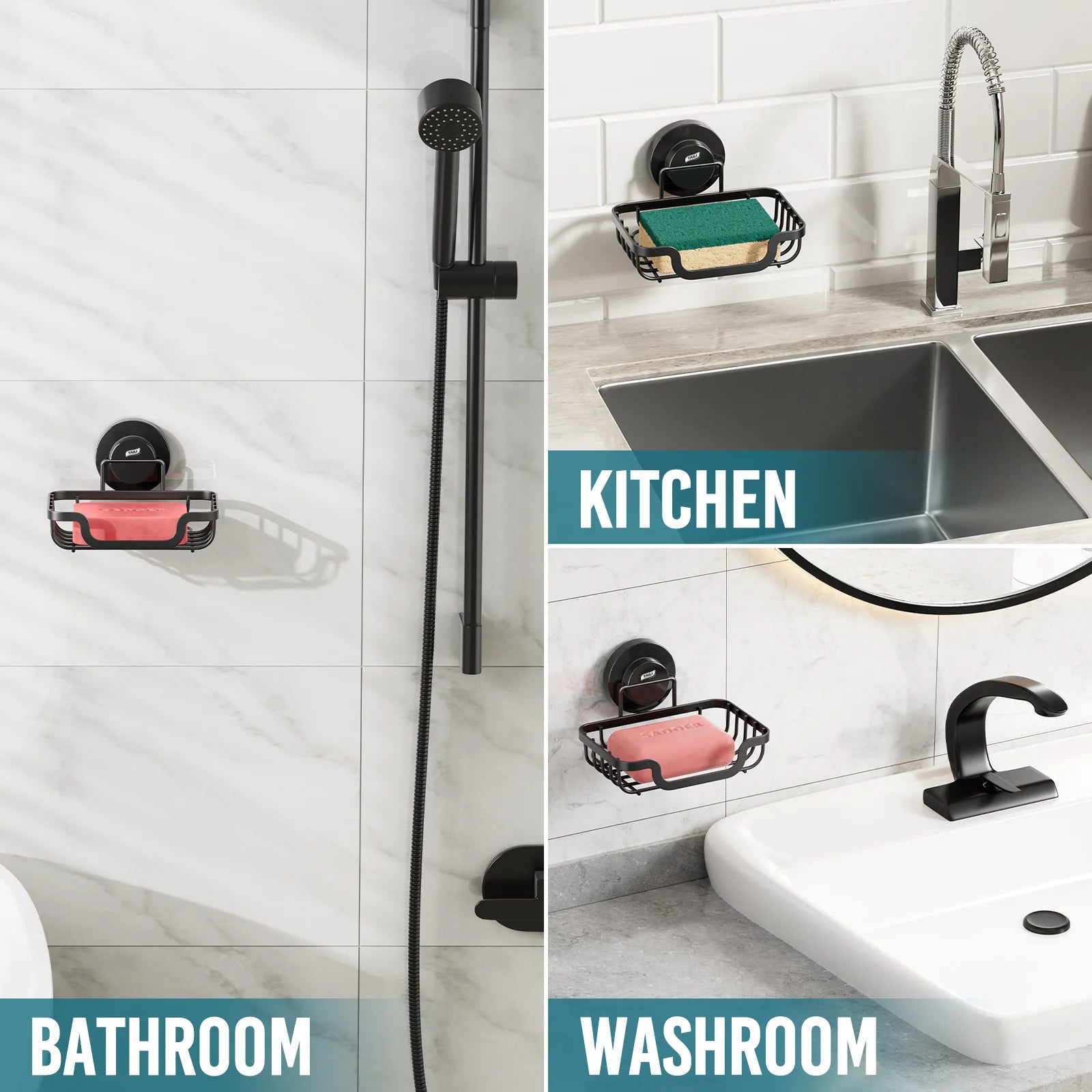 Wall-mounted soap holder with drain by Showlu Smart General, featuring a sleek design and convenient drainage for bathroom use.