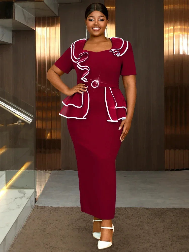 African summer dress for women by Showlu Fashion with short sleeves, V-neck, slim fit, perfect for office or parties.