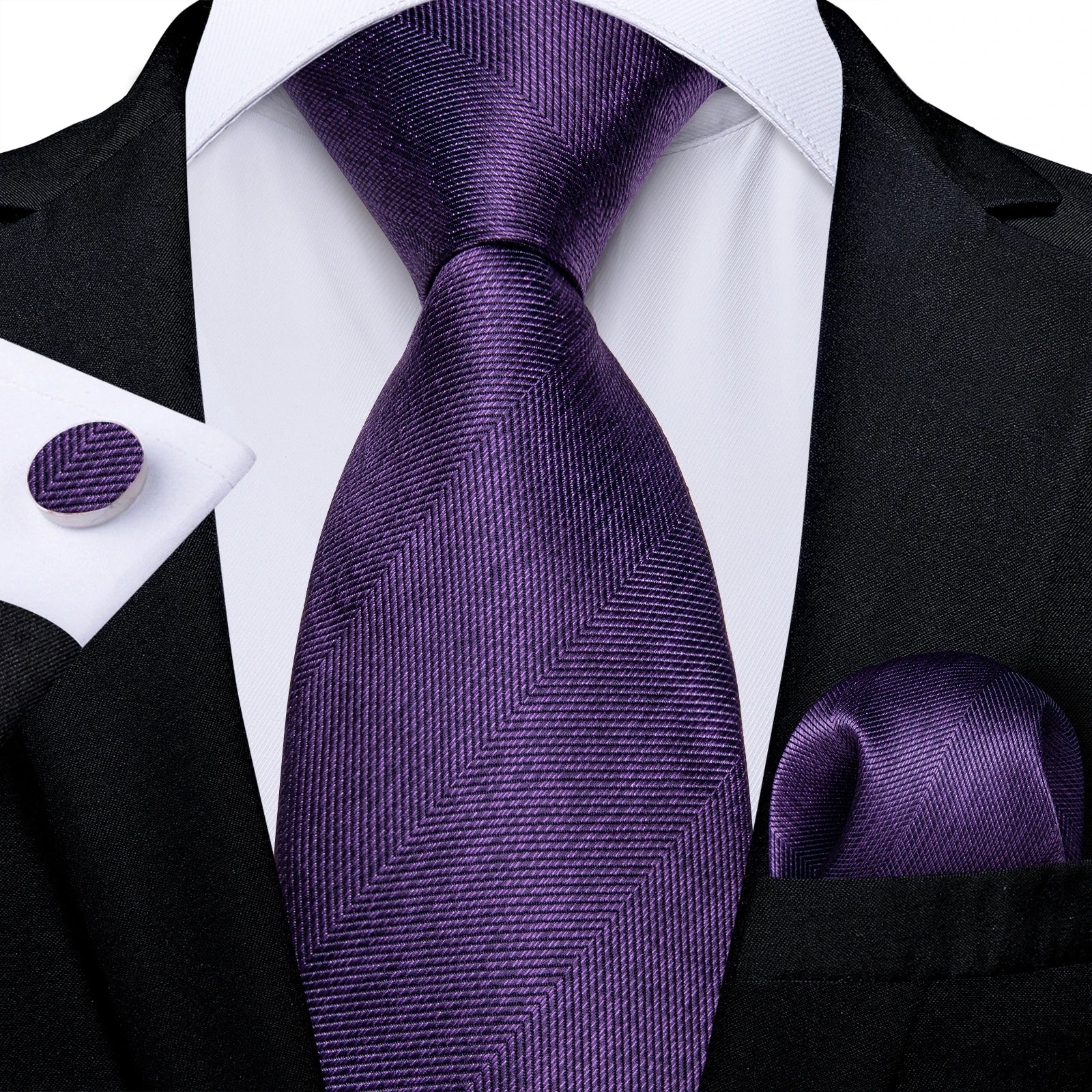 DiBanGu Ties For Men Purple Floral Paisley Necktie Business Formal 100% Silk Tie Pocket Square Set For Wedding Party Cravat