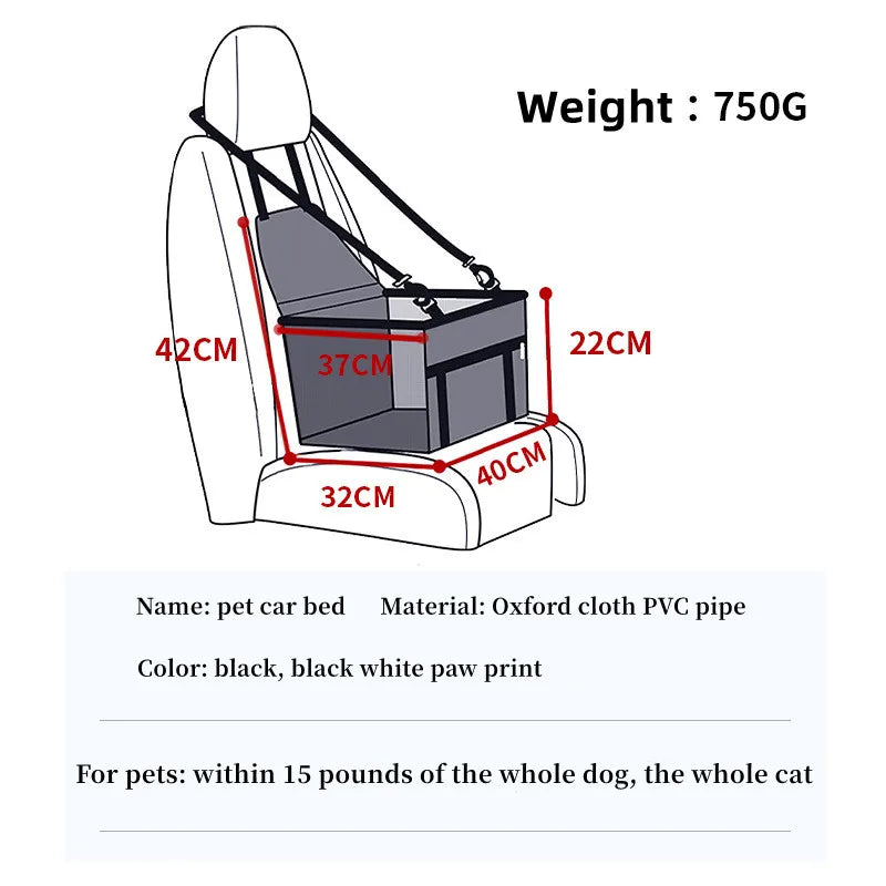 Showlu Waterproof Pet Car Seat Carrier folding nylon travel hammock in black, with adjustable straps and mesh sides for ventilation.