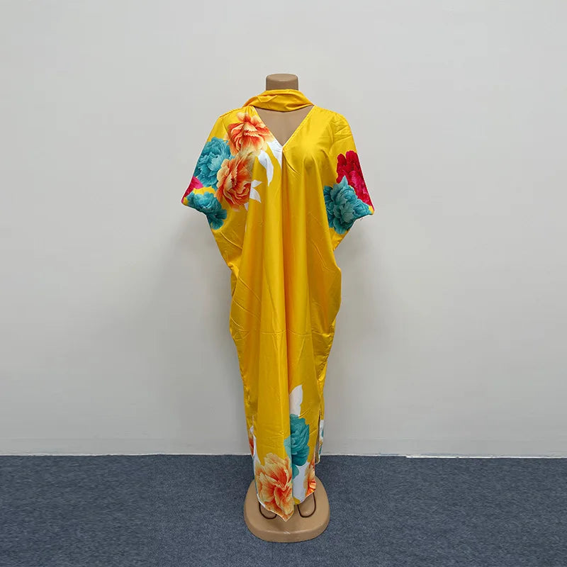 African dress for women featuring traditional dashiki Ankara fabric, long maxi gown with Muslim abaya style from Showlu Fashion Store