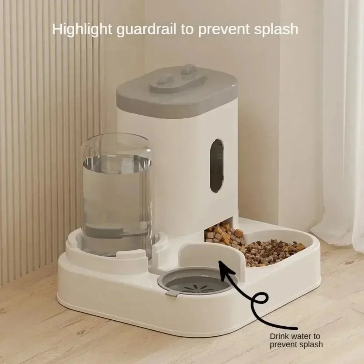 Showlu automatic pet feeder and water fountain with large capacity food bowl for easy feeding and hydration.