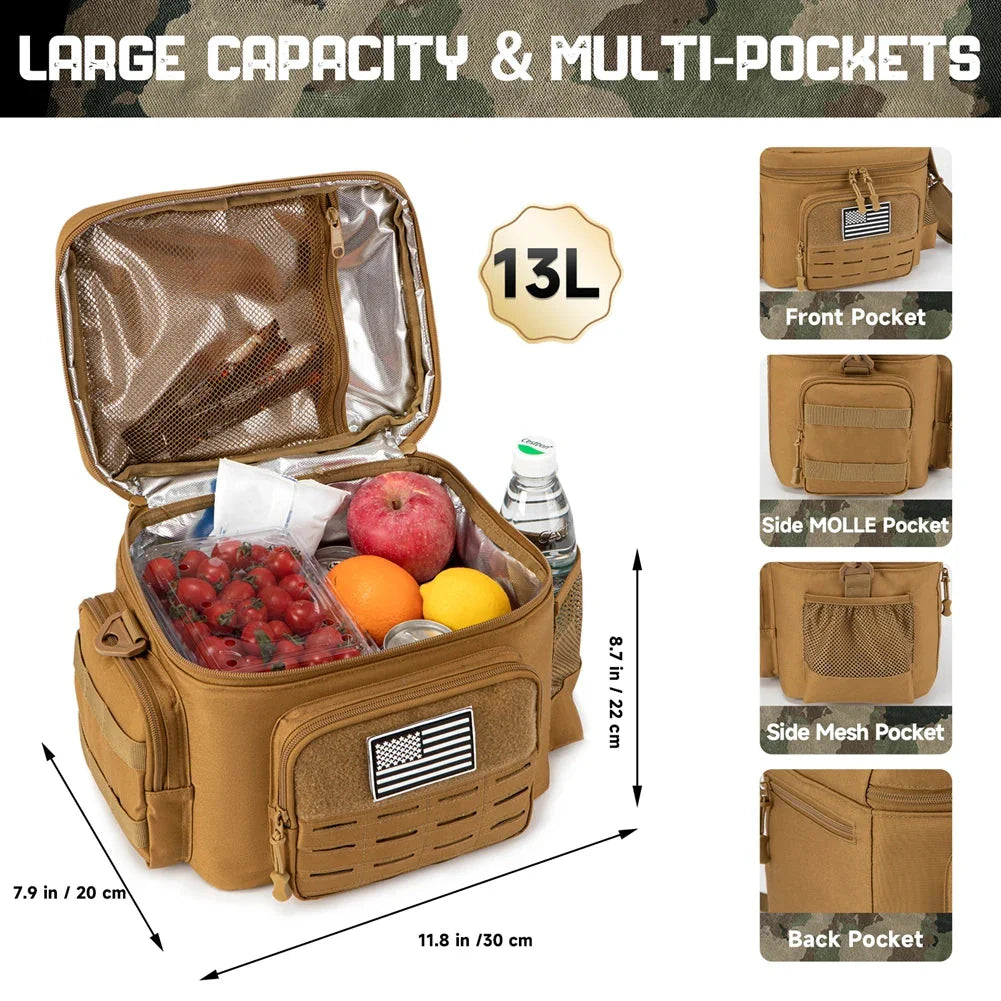 Showlu Tactical Lunch Bag with heavy-duty insulated thermal cooler box for food storage and transport.