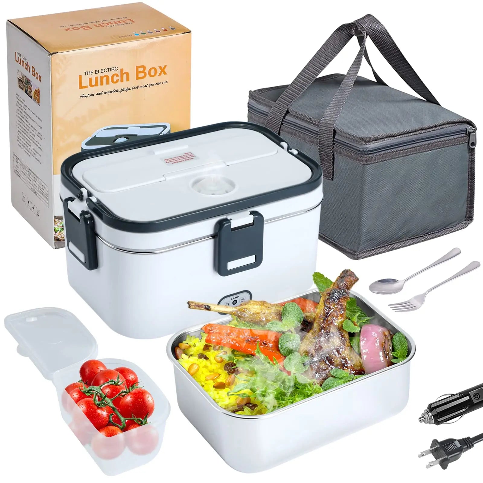 SHOWLU stainless steel electric lunch box with 1.8L capacity, 12V/24V/110V food warmer for hot meals on the go