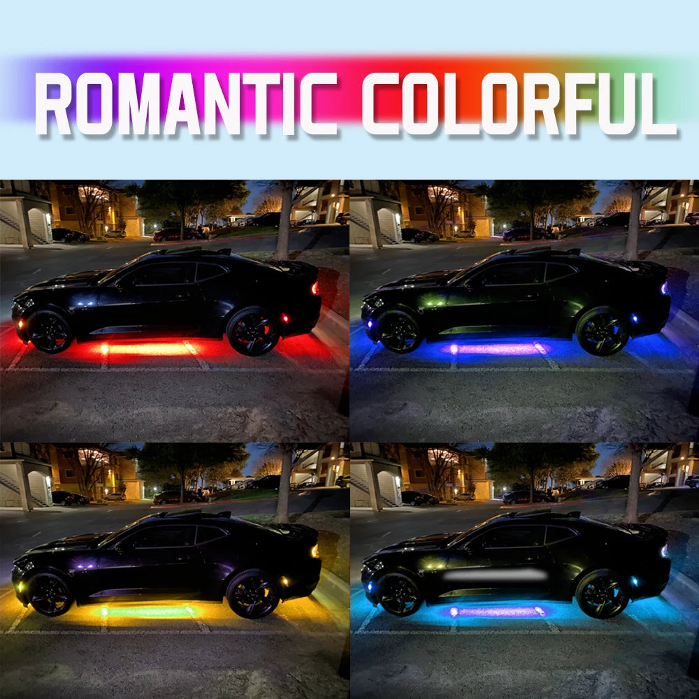 Showlu Smart General Car Underglow LED Kit with colorful LED lights illuminating the underside of a vehicle.