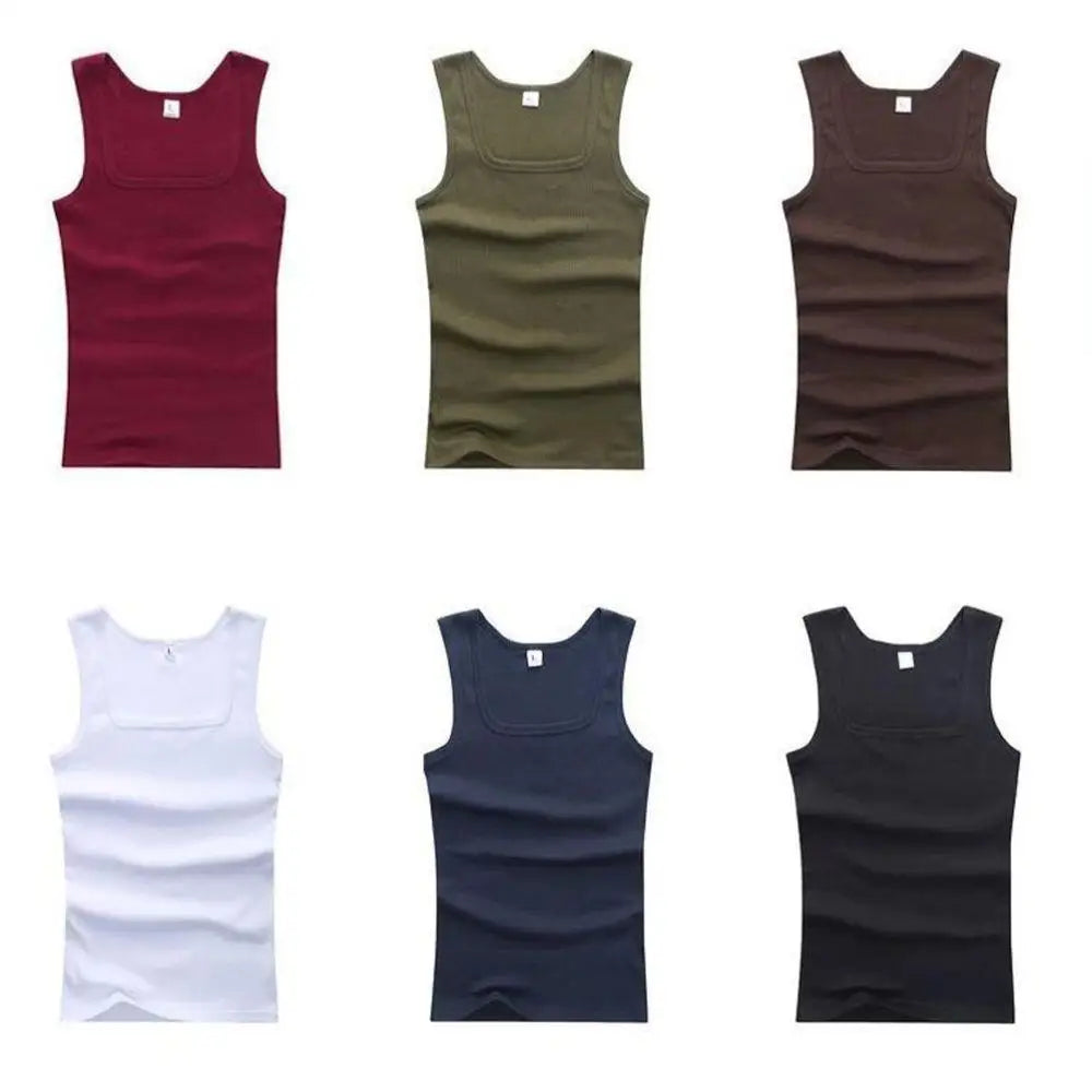Men's sleeveless breathable cotton fitness tank top by Showlu Fashion Store, showing lightweight fabric and athletic fit.