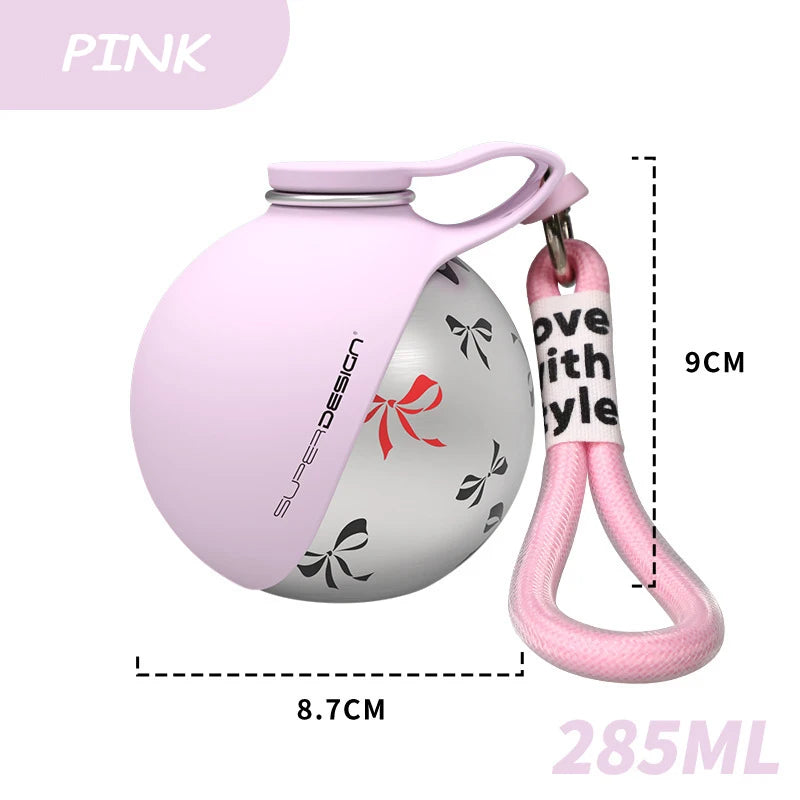 Showlu 280ml stainless steel pet water bottle with portable silicone bowl for convenient pet hydration on the go.