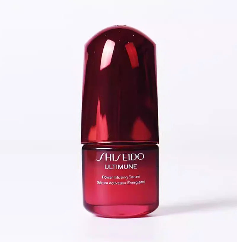 Shiseido Ultimune Power Infusing Concentrate IV face serum bottle with pump for skin strengthening, hydration, and repair.
