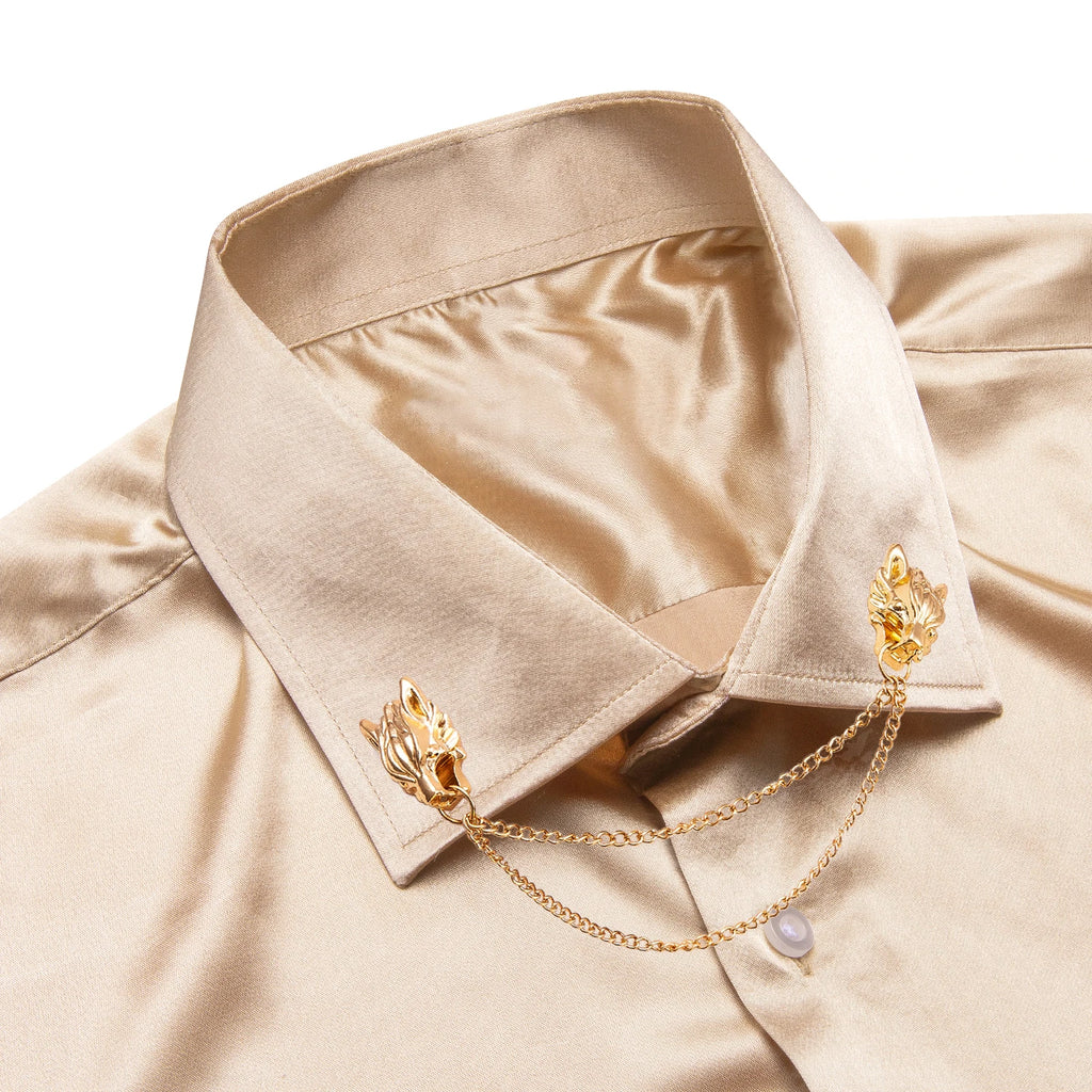 Men's silk slim fit long sleeve shirt with solid jacquard pattern, formal top by Showlu Fashion Store